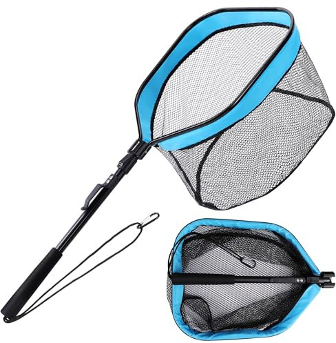 FLISSA Kescher Angeln, AngelKescher 82cm, Schwimmender Fischkescher Unterfangkescher gummiert Angelkescher, Fischernetz Klappbar, für Fliegenfischen, Kajak- oder Bootsangeln