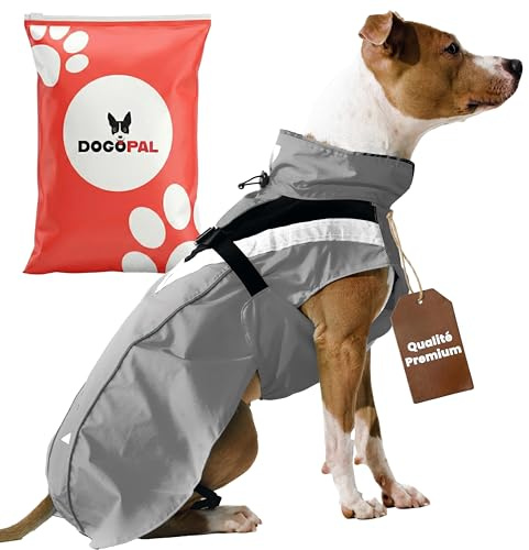DOGOPAL Manteau Imperméable pour Chien - Léger, Confortable, et Réfléchissant - Taille Petite, Moyenne, Grande - avec Ouverture pour Harnais (Gris, XL)