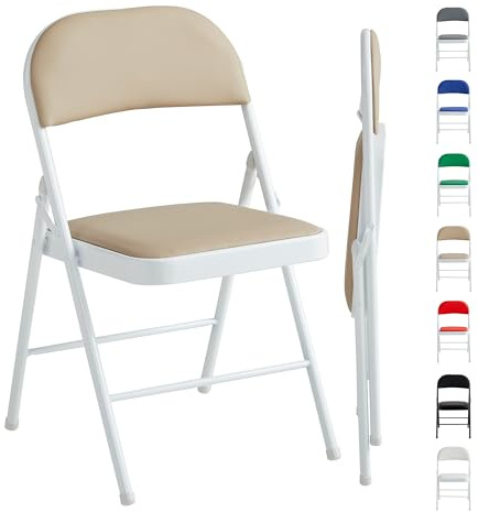 McC Direct 1 Stück Klappstuhl, Kunstleder mit Metallrahmen, gepolsterter Sitz, einfach falten und aufbewahren, Zuhause, Büro, Esszimmer, Empfang (Beige)