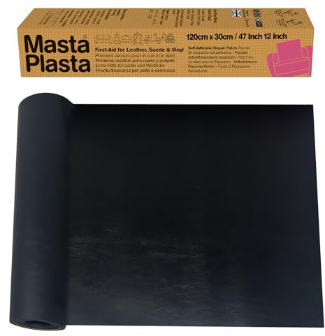 MastaPlasta Original Self-Adhesive Leather Repair Patch - Black 120 x 30cm (47 x 12in). The Instant Upholstery-Quality Leather Repair Kit for Sofas, Car Seats, Bags, Vinyl & DIY