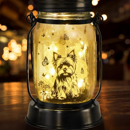 kyoryuger Yorkie Dog Gifts for Women/Men Yorkshire Terrier Solar Lanterns Mom Birthday Dog Lovers Lantern Pet Loss Pet Memorial Lights Solar Garden Decor for Yard, Patio,Backyard,Porch Torches Light