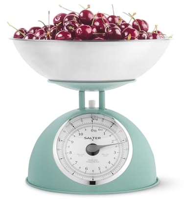 Salter Zeitlose Mechanische Küchenwaage – 2L Spülmaschinenfeste Schüssel, Leicht ablesbare Zifferblätter, Große Ziffern, Keine Batterien, Retro-Design, 5 kg Kapazität, Zutaten wiegen, Grün