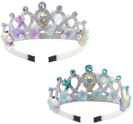 2 Pièces Diadème Princesse Couronne de Écailles de Poisson Perle Coquille Diadèmes Thème de Sirène Couronne Fille Tiara pour Soirées à Thème Jeux de Rôle Accessoires Photo