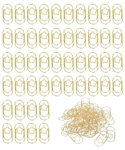 HUVZOR 100Pcs Trombones pour Bureau, Créatifs Trombones En Métal Mini, Trombone Motif Étoile Or en Métal Acier Inoxydable pour Organiser Documents Papier Livre Photo Cartes Postales