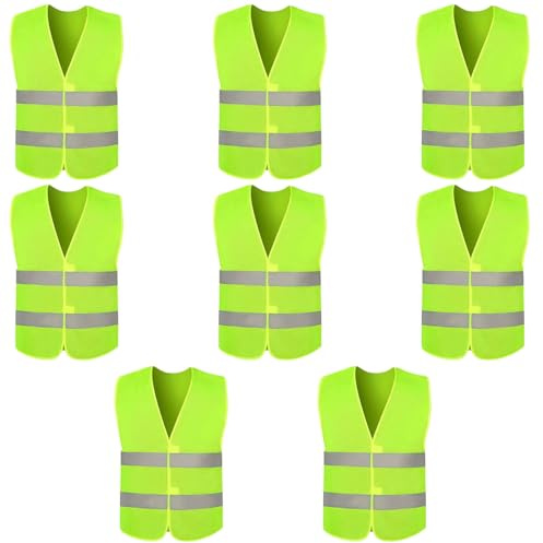 Rtrasang 8 Pack Hi Vis Vests,Reflective Hi Vis Jacket, Reflective Safety Vest,Men & Women Fluorescent Waistcoat,Unisex Hi Vis Jacket for Traffic Work, Running