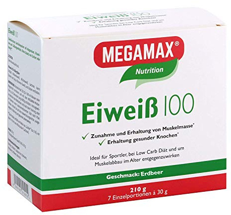 MEGAMAX Basic & Active Eiweiß 100 Pulver Erdbeer-Geschmack, 210 g Pulver