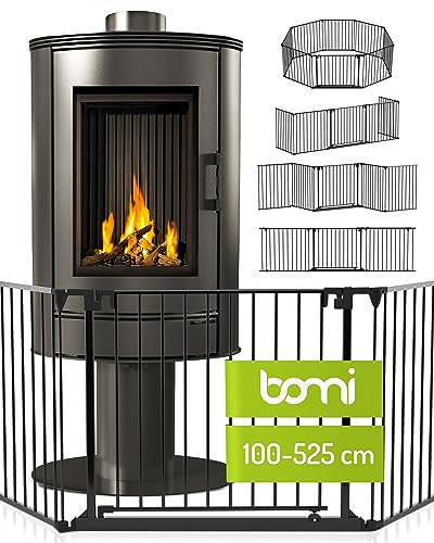 BOMI Baby Kamingitter Milo bis 525 cm | XXL Kinderschutz Tür: 75 cm | Kaminschutzgitter, Kamingitter & Absperrgitter | Ofenschutzgitter, Kinderschutzgitter, Schutzgitter für Kinder in schwarz