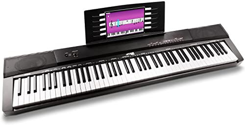 MAX KB6 E Piano 88 Tasten, Stage Piano Keyboard mit Anschlagdynamik, USB Midi Anschluss, Sustain Pedal, MP3-Player und Aufnahmefunktion, Digital Piano, E Klavier, Studio Midi Keyboard - Schwarz