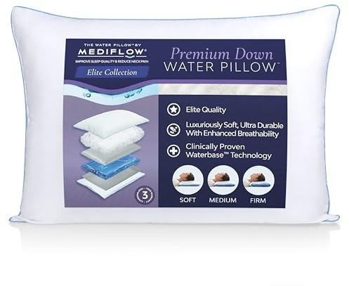 Mediflow Elite Down Water Pillow - 90% Down Fill, Adjustable Neck Pain Relief Pillow for Side, Back, and Stomach Sleepers