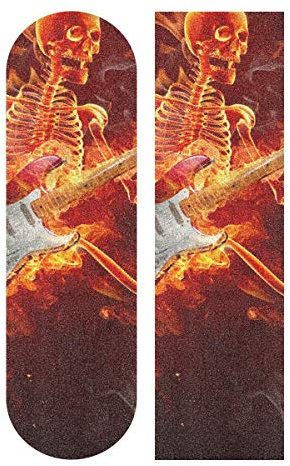 Fire Skull Guitar Skateboard Grip Tape Sheet Anti Slip Longboard Griptape Bubble Free 33X 9 for Youth Boys Girls Kids(1Pcs)