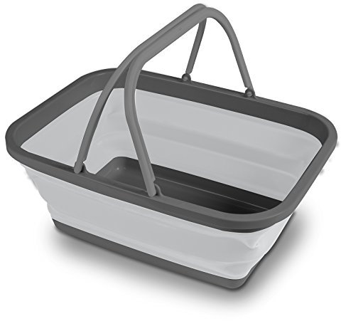 Faltbarer Schüssel mit Tragehenkel - rechteckig - 10 Liter - 38x29x15 cm - gefaltet 5 cm hoch - grau - Waschschüssel Spülschüssel Wasserschüssel - Kunststoff Spüle