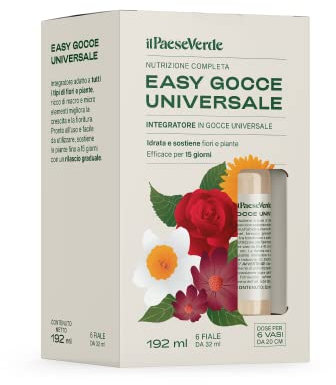 Easy Gocce Universale. Concime in Fiale per tutti i tipi di Piante e Fiori. 6 fiale di fertilizzante da 32ml pronte all'uso.