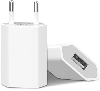 Pack de 2 conectores para cable de carga USB, cargador USB de 5 W, cargador delgado de 5 V, 1 A, adaptador de alimentación, compatible con iPhone, Samsung, tabletas, smartphones