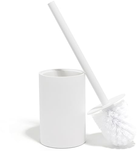 Cepillo para Inodoro Blanco Mate de Yew Design con Soporte – Limpiador para baño con diseño Elegante, cerdas Resistentes y duraderas.