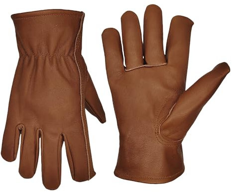 RITOPGO Retro Braun handschuhe Arbeitshandschuhe leder Herren und Damen,perfekte für Garten/Motorrad/Fahrer/Hofarbeit und Lagerarbeiten (Braun, Large)