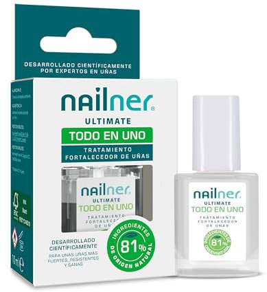 Nailner Ultimate Todo en Uno 10ml - Tratamiento Endurecedor de Uñas y Esmalte Fortalecedor de Uñas, Transparente y Sin color, Puede usar como Base - Especialmente Diseñado para Uñas Frágiles y Débiles