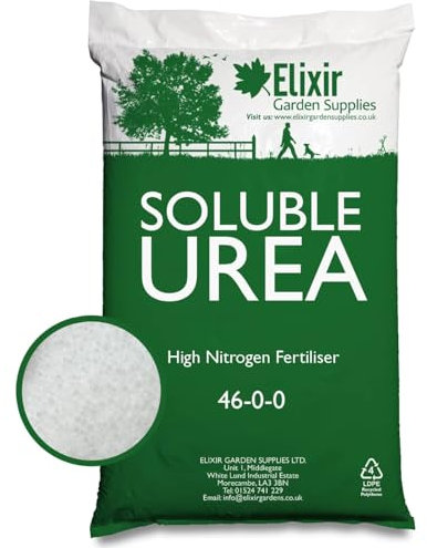 Elixir Gardens UREA 46-0-0 Slow Release Nitrogen Fertiliser Prills Water Soluble and Top Dressing. Grass Lawn Shrub Tree Plant Foliage BOOST | 1kg bag