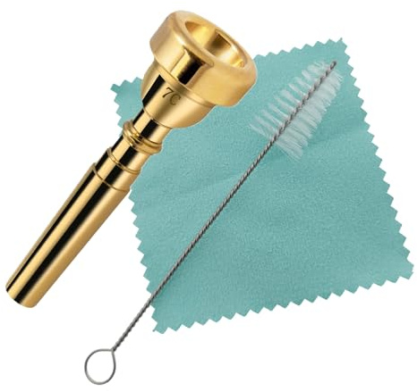 CashBeat 7C Trumpet Mouthpiece Set, Gold Plated Brass, Beginner to Pro, Durable & Reliable, with Cleaning Brush & Silver Polishing Cloth