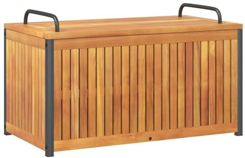 vidaXL Baúl de Cojines de jardín Acacia Maciza y Acero 85x45x45/53 cm, contenedor para Cojines, Cofre para Cojines, Caja de almacenaje