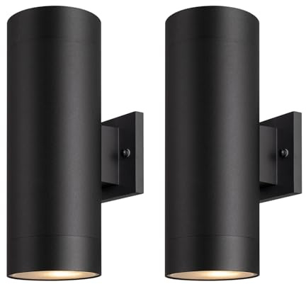 mirrea 14 Modern Outdoor Porch Light Patio Light in 2 Lights with Aluminum Cylinder and Tempered Glass Cover Waterproof Wall Sconce 2 Pack (Matte Black)
