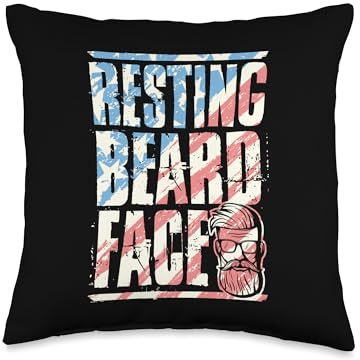 Resting Beard Face Funny Beaded Dad Joke Throw Pillow