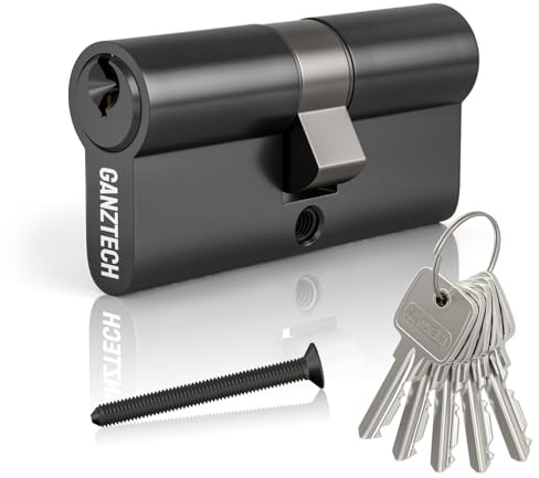 GANZTECH 30/30 (60mm),Black Door Barrel Lock,Key Key with 5 Standard Keys,Aluminum Alloy Euro Cylinder Lock,Secure Stable for Wooden,Composite Doors and UPVC
