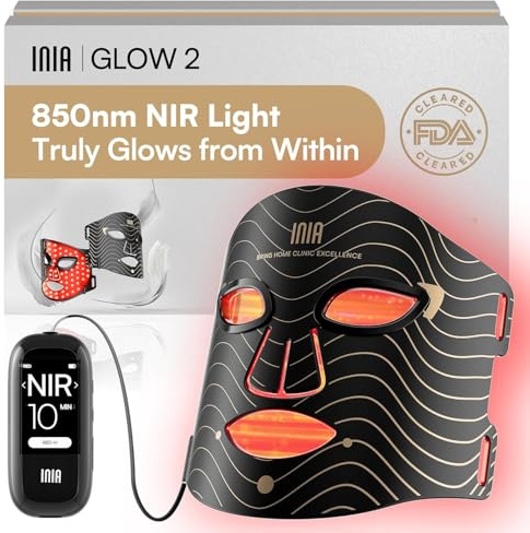 Máscara facial LED INIA: máscara de terapia de luz roja con 4 modos de luz, 850 nm NIR, terapia de LED roja y azul, 220 cuentas, máscara infrarroja recargable Longitud de onda