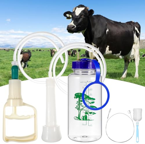 YARNOW Cow Milking Machine Manual Hand Pump for Cattle Portable Milking Machine with Transparent Measuring Bottle Soft Teat Tube Home Farm Supply for Cows Sheep and Goats
