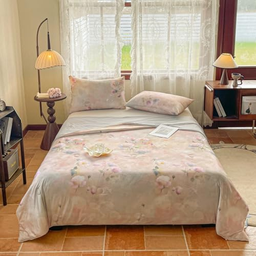 DOTBUY-SHOP Quilted Bedspreads, Printing Cool Quilt Bed Throws Filling Duvet Super King Single Double Size Children's Bed Quilted Throw for All Season (Pink Gray,150x200cm)