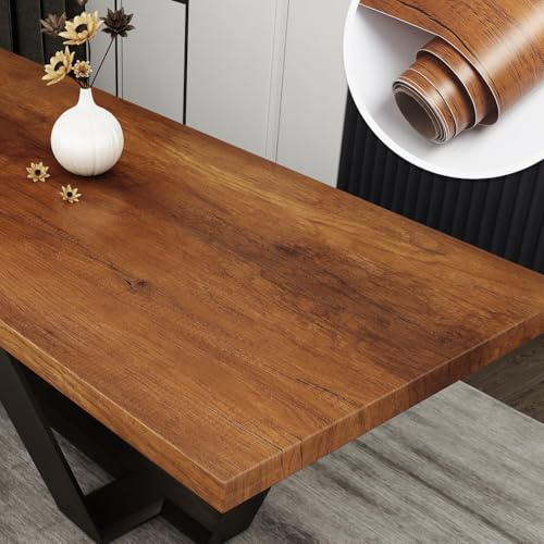 Yenhome Marrone Pellicola Adesiva Effetto Legno per Tavolo 40x300cm Carta Adesiva per Mobili Legno Marrone Tavolo da Cucina Scrivania Armoire Porte Carta per Rivestire Mobili Adesivo Impermeabile