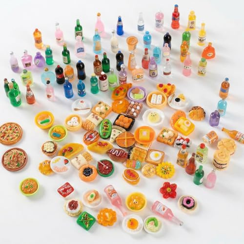 70Pcs Mini Food, Dolls House Accessories, Random Coloured Bottles and Miniature Food Items for Dollhouse Role Play and Creative Storytelling Sessions, Realistic Details for Interactive Play