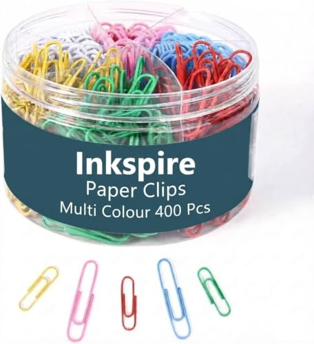 Inkspire Paper Clips, 400 Pcs Assorted Size 33mm Medium & 50mm Large, Durable Paperclips for Workplace, Office, Home, School, Personal Use and Office Supplies (Multi Colour)