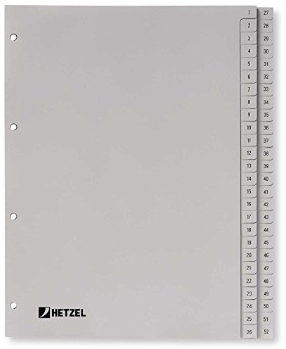 Rexel Zahlenregister aus PP-Folie, Tabe: 1 - 52, für A4, 52 Blatt mit bedruckten, ausgestanzten Taben, 226 x 297 mm, grau, 721308