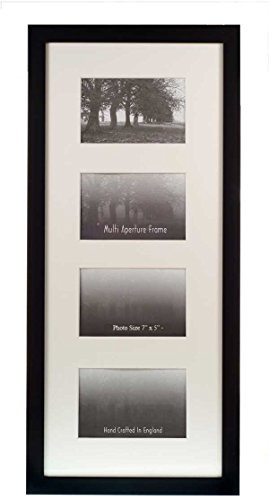 Wall Space Black Multi Photo Frame for 4 x 7x5 Photos, Solid Wood Collage Picture Frame with White Mount and Real Glass