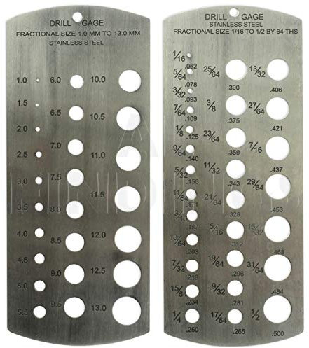Jewellers Tools Metric & Imperial Set Of 2 Stainless Steel Drill Gauges (Flat) : Gauge 1-13mm 1/16-1/2 (125)
