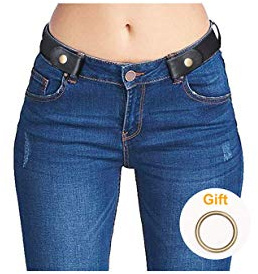 No Buckle Elastic Stretch Belts for Men and Women Black, Invisible Belts for Jeans Pants, Size L