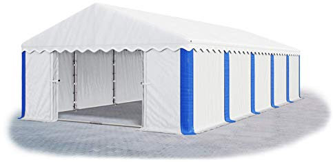 Das Company Lagerzelt 5x10m wasserdicht weiß-blau mit Bodenrahmen und Dachverstärkung 240g/m² PE Plane hochwertig Garagenzelt Summer Plus MPE