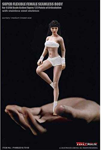 ZSMD TBleague Damen Nahtlose Actionfiguren Komplettset Silikon Körper + Kopf + Unterwäsche-1/12 Superfflexible weibliche Puppen für Kunst/Zeichnung/Fotografie (TBleague T01A) Wheat Skin Tone