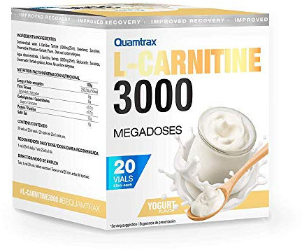 Quamtrax Nutrition - L-Carnitine 3000 (L-Carnitina 3000) - 20 viales - Sabor Yogur - Metabolismo de grasas, energía y absorción rápida