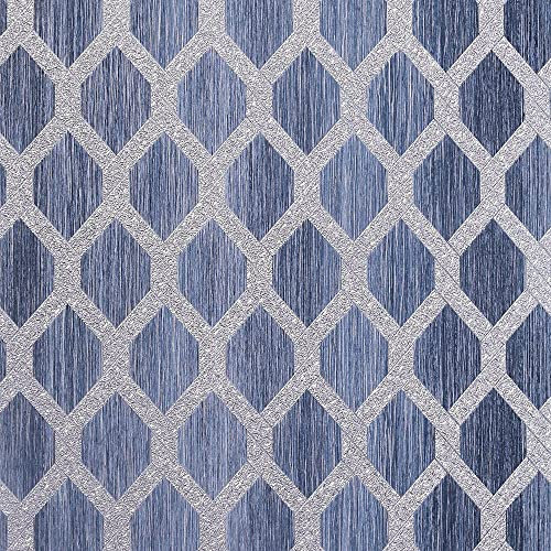 Arthouse Radiance Trellis Navy Silver Wallpaper 298505 - Vinyl Texture Geometric