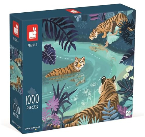 Janod Puzzle 1000 Teile-Tiger im Mondschein-Für Erwachsene Teenager Kinder FSC-Zertifiziert-ab 9 Jahren, J02511, Multicolored