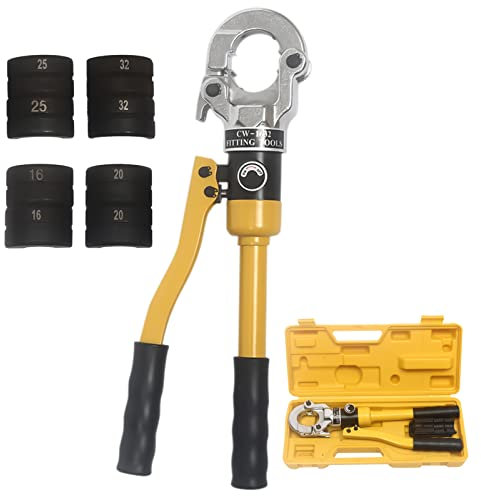 Hydraulisk rörtång Ø 16–32 mm 12T presstång rörpressstång TH kontur presstång presstång med 360° vridbart huvud klämtång inkl. 4 stycken tryckbackar för kopparrör eller rostfria rör