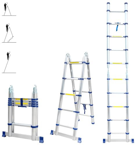 Echelle télescopique articulée 3,2m STEMPAKT, escabeau 2x5 marches Pliable Professionnel Multifonction, H Max Travail 4,1m, Garantie 5 Ans, Hoström