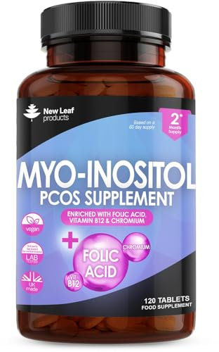 Myo-Inositol PCOS Supplement - Myo Inositol Tablets PCOS Supplement Enriched with Folic Acid, Vitamin B12 and Chromium - Hormone Balance for Women Vegan & Gluten-Free 120 Tablets UK Made by New Leaf