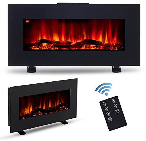 VONLUCE Electric Fireplace Heater Freestanding or Wall Mount 85cm Flame Effect Log Burner for Bedroom Living Room, 900W 1800W Log Display with Remote Thermostat Timer Colour and Brightness Settings