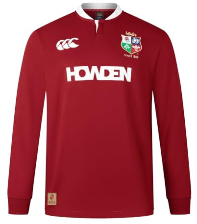 British & Irish Lions Canterbury Adult Unisex Official Canterbury Long Sleeve Classic Rugby Jersey | Relaxed Fit | Soft Feel, Red Dahlia, XXS
