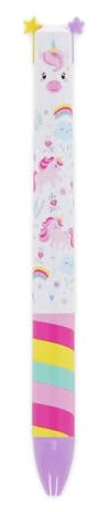 Legami - Zweifarbiger Click&Clack Stift, Unicorn Motiv, lila und rosa Tinte, Click&Clack Stift, Ideal für Schule Büro Zuhause, Zweifarbig, 1 mm Spitzendurchmesser