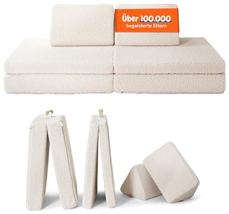 Funzy Spielsofa für Kinder - Das Original für kreatives Spielen, Modulare Spielcouch, Waschbarer Bezug, Robust und Langlebig, TÜV und Oeko-TEX 100 Zertifiziert mit 3 Jahren Garantie, Teddy Beige