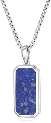 GAVU Herren Hundemarke Halskette mit rechteckigem Lapislazuli Anhänger 55cm