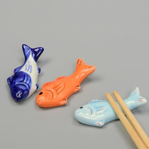 Cabilock Japanese Fish Shaped Ceramic Chopsticks Holder Set of 3 Lightweight Tableware Rests for Home Kitchen Dining